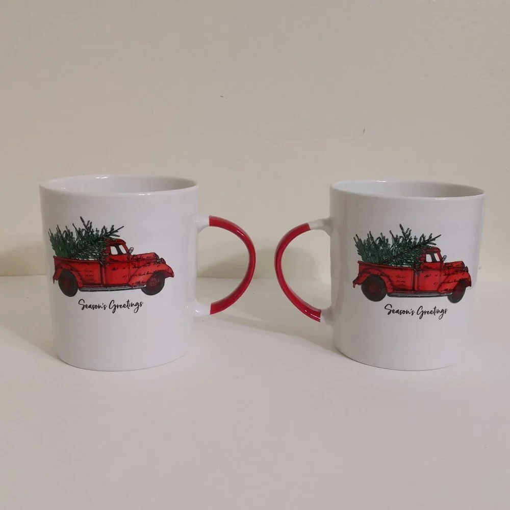 Pier 1 Season's Greetings Christmas Coffee Tea Mug 21 oz‎ Set of 2